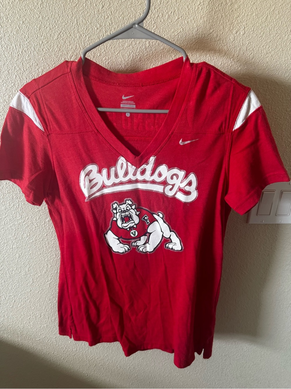 Nike Red Bulldogs V-Neck Tee with White Accents